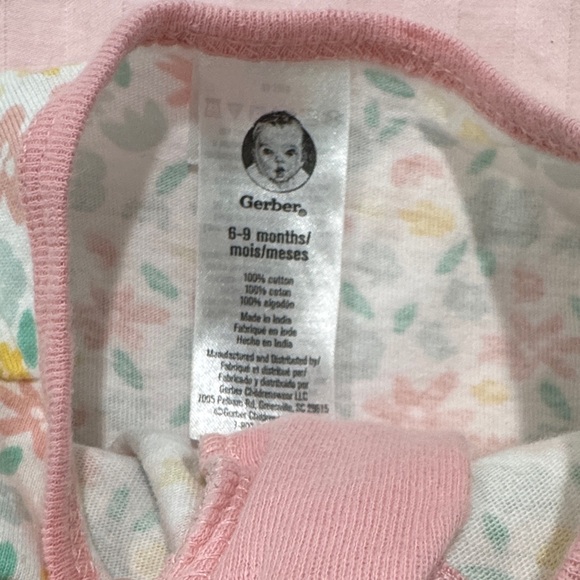 Gerber Floral Footed One Piece with Pink Trim - Picture 2 of 3